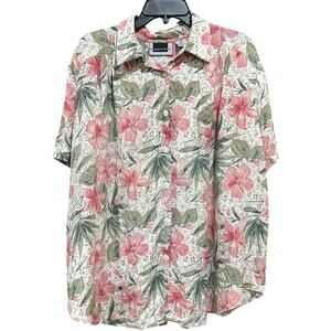 Maggie Barnes Shirt Women Plus 22W Pink Green Floral Button Up Hawaiian Top